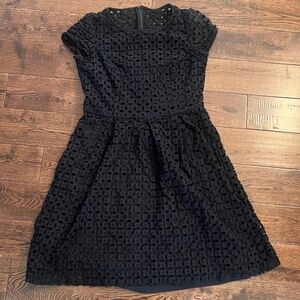 Ellen Tracy Black Eyelet Fit & Flare Dress Size 12, Short Sleeve, Knee Length